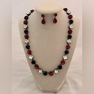 Elegant Red, Black, and Clear Crystal Necklace and Earring Set
